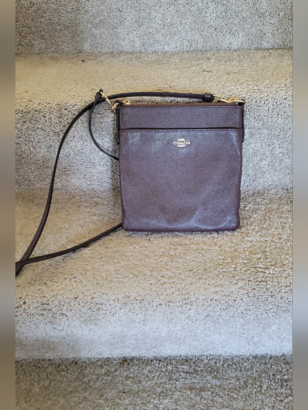 Coach Kitt Messenger Crossbody in oxblood brown crossgrain leather. - Picture 14 of 16